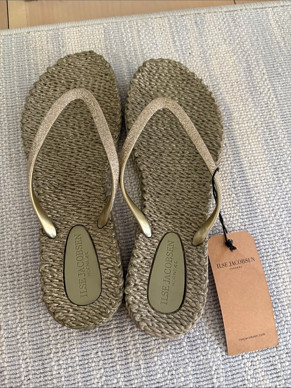 Ilse Jacobsen Metallic Gold Woven Flip Flop Sandals